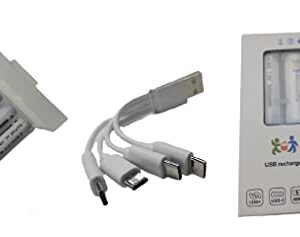 Vier wiederaufladbare USB-AAA Micro Li-Ionen Akkus mit 2800mWh in einer transparenten Akkubox sowie ein Typ-C Ladekabel für schnelle Aufladung in nur 45 Minuten.