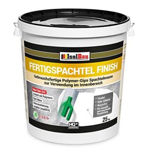 Isolbau Fertigspachtel Finish 25 kg, gebrauchsfertige Polymer-Gips-Spachtelmasse für Innenräume, mit klarer Beschriftung und ansprechendem Design.