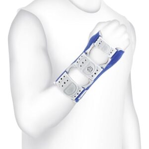 Hochentwickelte orthopädische Handgelenksschiene MANULOC Gr.2 titan zur Stabilisierung und Unterstützung des Handgelenks in elegantem Grau mit verstellbaren Klettverschlüssen für individuellen Komfort.