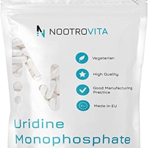 Verpackung von Uridinmonophosphat 250mg mit 120 Kapseln zur Unterstützung der kognitiven Fähigkeiten und des Gedächtnisses. Vegan, allergen- und glutenfrei, in hochwertiger Verpackung.